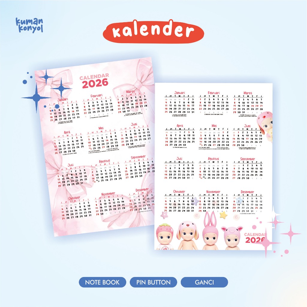 AESTHETIC CALENDAR - 2026 - COQUETTE CALENDAR - น่ารัก