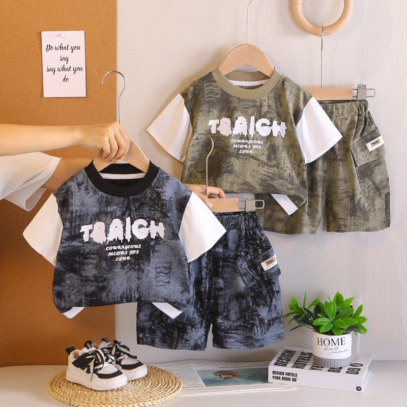 Premium Boys T-Shirt Set Army Taigh Motif T-Shirt Shorts Set