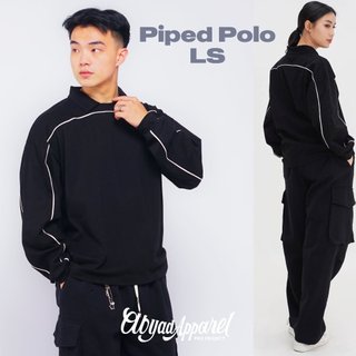 Boxy Piped Polo Long Sleeve - Polo Lengan Panjang Boxy Berlis Abyad Apparel Pro Project
