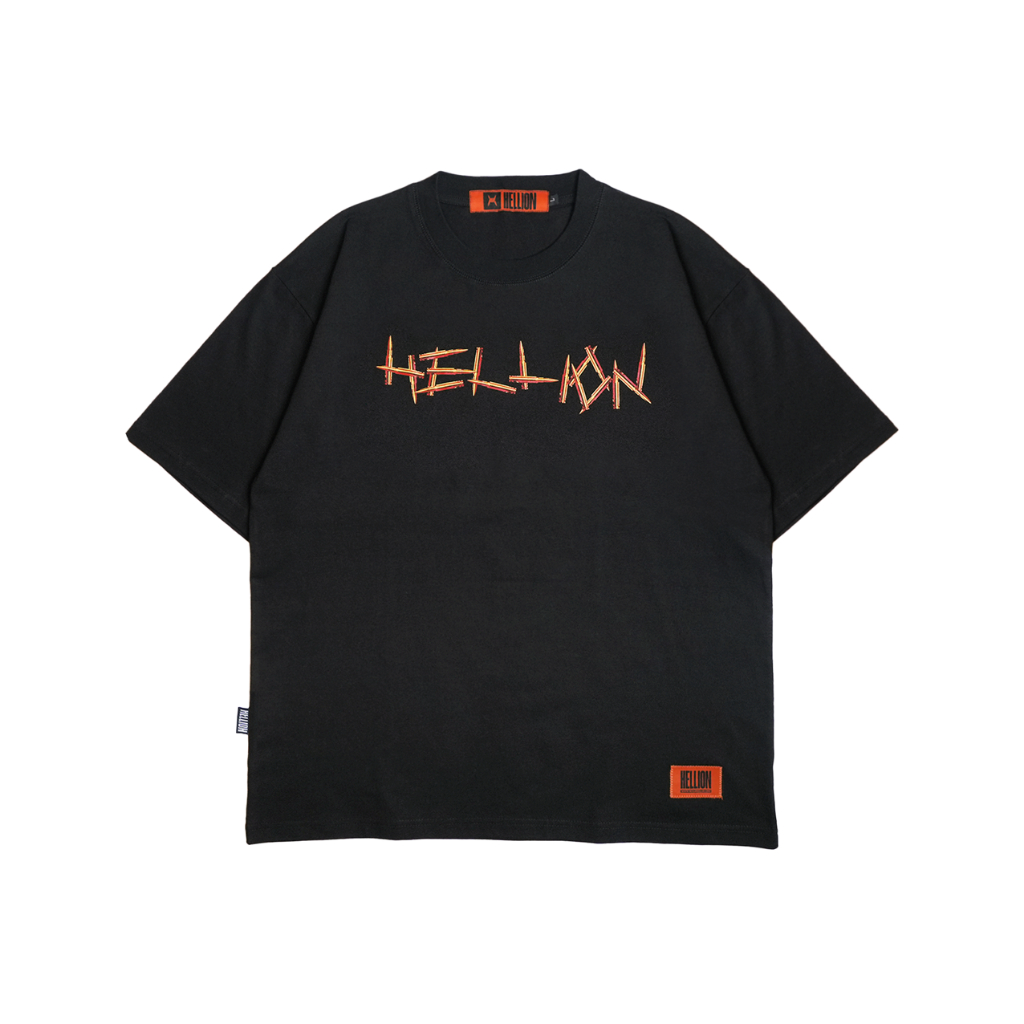 Hellion - Riffle เสื้อยืดสีดําขนาดใหญ่ผ้าฝ้าย Combed 16s Heavy Oversize เสื้อยืดแขนสั้นสีดํา