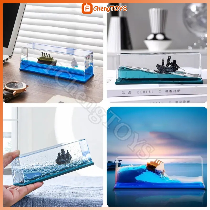 FChengTOYS Sunny Merry One Piece อะคริลิคตกแต่ง 3D ขวดของเหลว Titanic เรือ Drift Liquid ขวด Black Pe