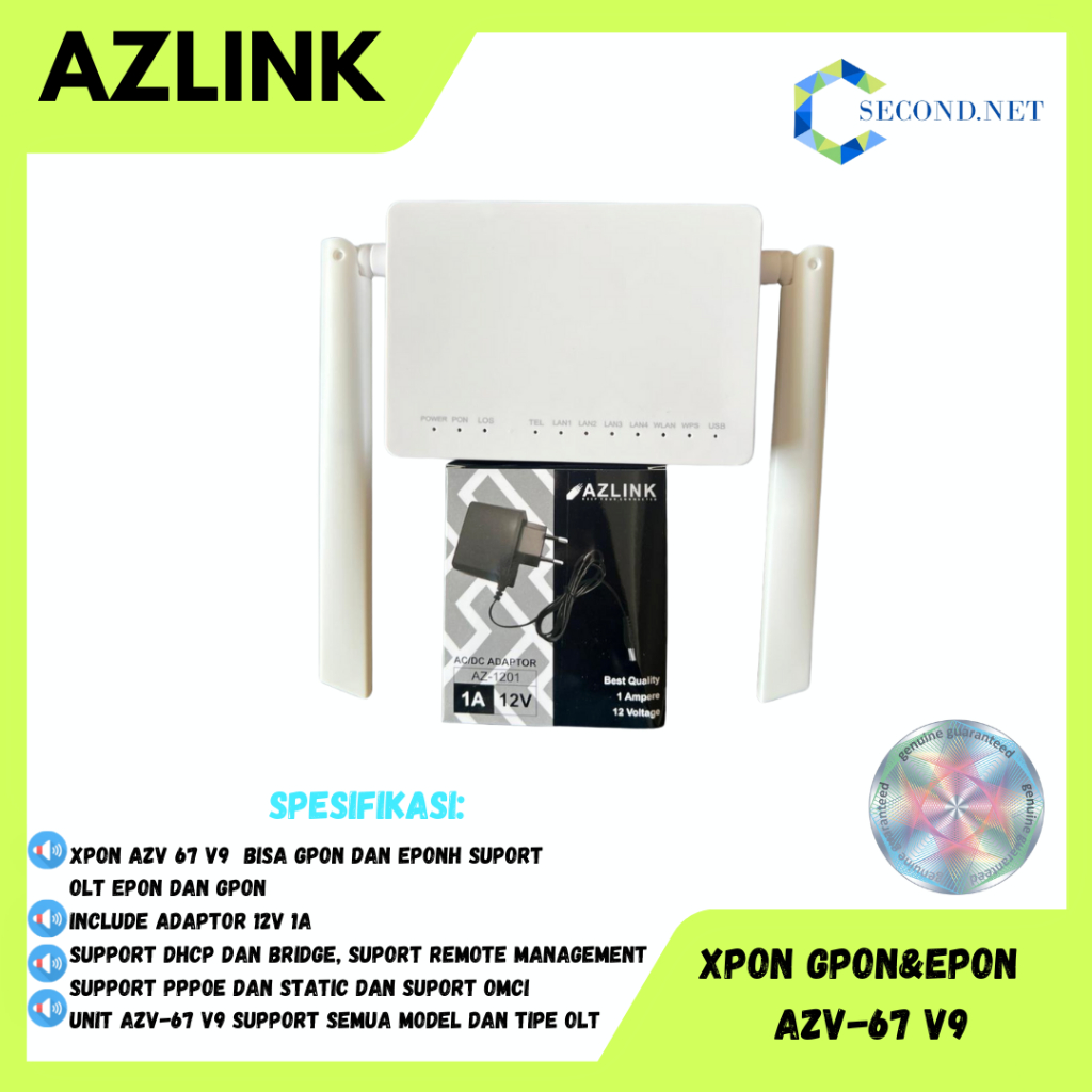 MODEM AZV-67v9 XPON EPON GPON ANTENNA 5Dbi SUPPORT OMCI & ALREADY POSTEL อะแดปเตอร์รวม