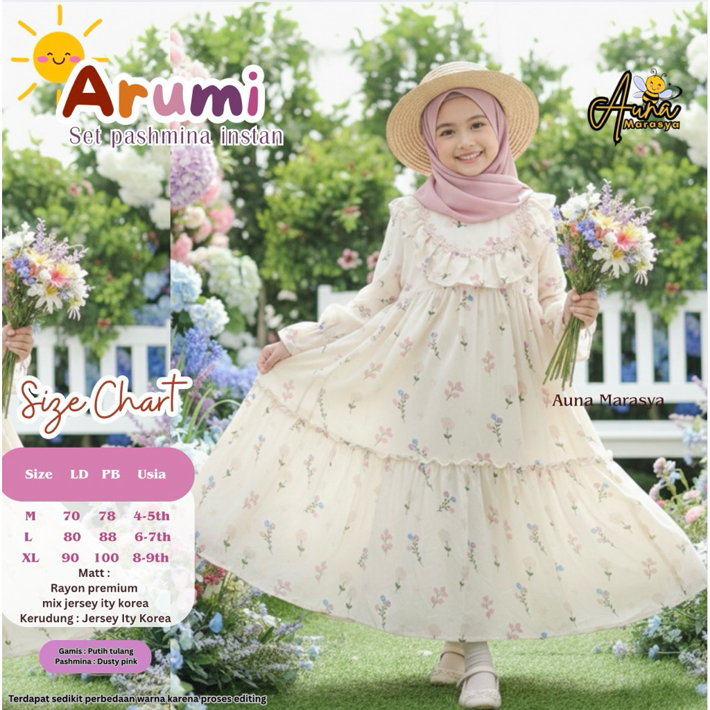 Auna Marasya ~ Arumi ชุดปาซูมินาสําเร็จรูป, กามิสเด็กผู้หญิง, ชุดฮิญาบ, กามิสเรยอนเด็ก