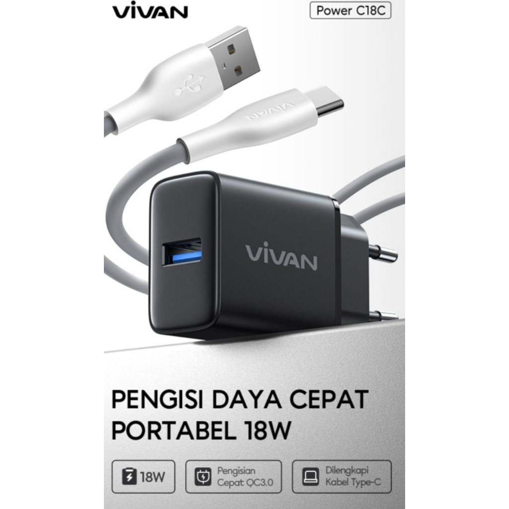 VIVAN เครื่องชาร์จแท้ Power C18C สีดํา 18W USB-A เป็น USB-TYPE C