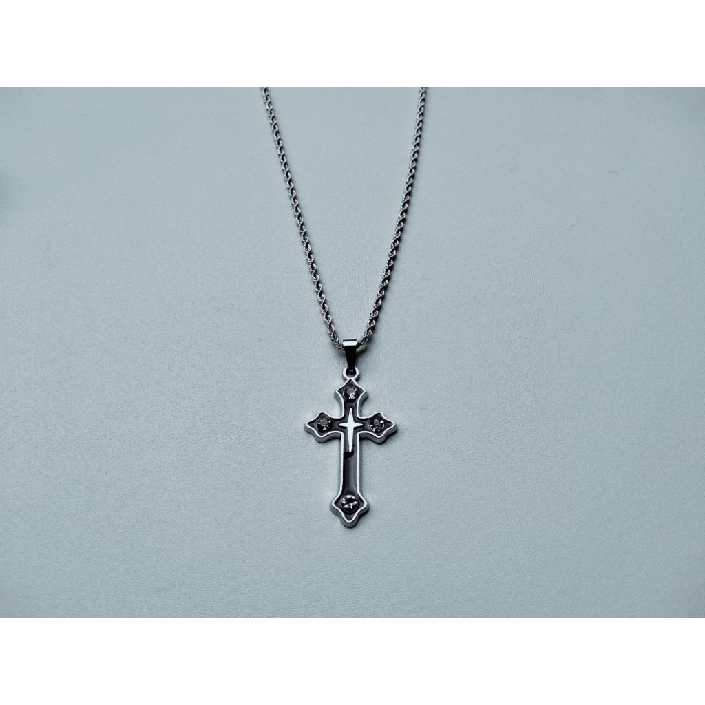 K64 ANTI-RUST TITANIUM SILVER CROSS PENDANT CHAIN สร้อยคอ