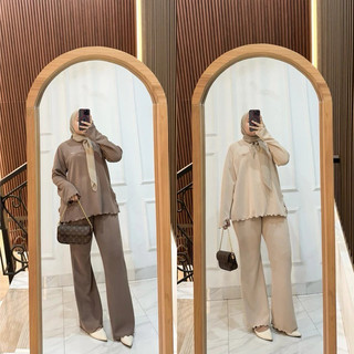 VIRAL Setelan Fuji Celana Cutbray Bahan Knit Japan Casual Santai Celana Dewasa Baju Panjang TRENDING