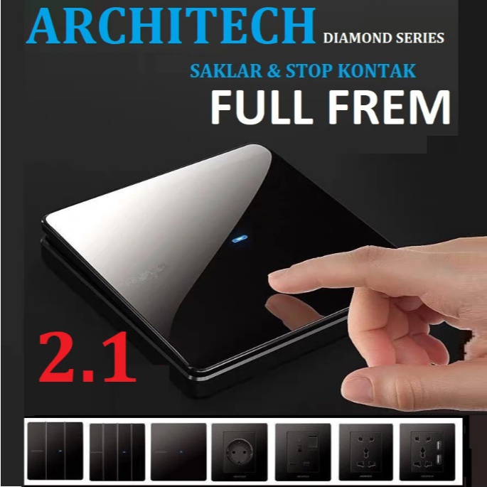 Architech V16 สวิตช์ไฟเพชรสวิตช์ซ็อกเก็ตสีดํา (สีดํา) Titanium Achitech Hotel Switch รวมอยู่ด้วย