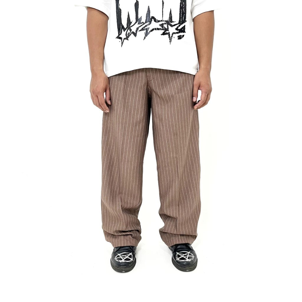 Billionaires - Baggy Pants - Azura Brown - กางเกงผู้ชาย - กางเกงลายทาง - ผู้ชายและผู้หญิง