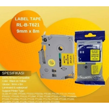 เทปฉลาก G&G สําหรับเทปฉลาก Brother TZE-621 9mm x 8m สีดําเหลือง TZE621