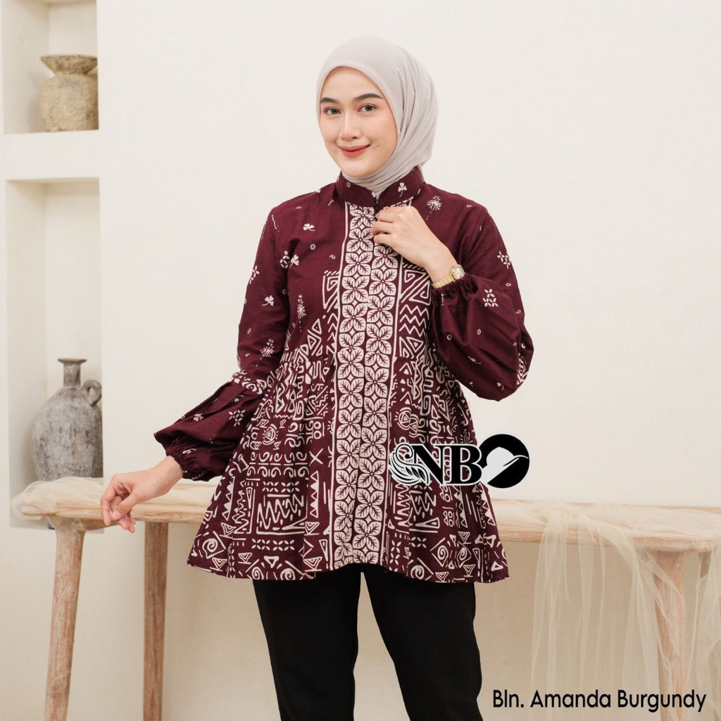 ผ้าบาติกของผู้หญิงเสื้อด้านบนผู้หญิงบาติกแขนยาวบอลลูนเสื้อคู่ผ้าบาติก Amanda motif โดย Suva store