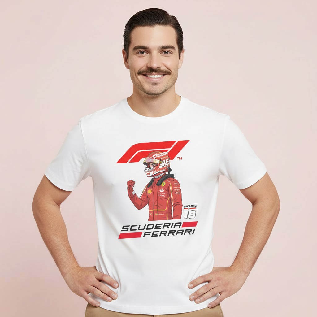 Charles Leclerc Ferrari F1 Cotton Combed Premium T-SHIRT แขนสั้นและแขนยาว