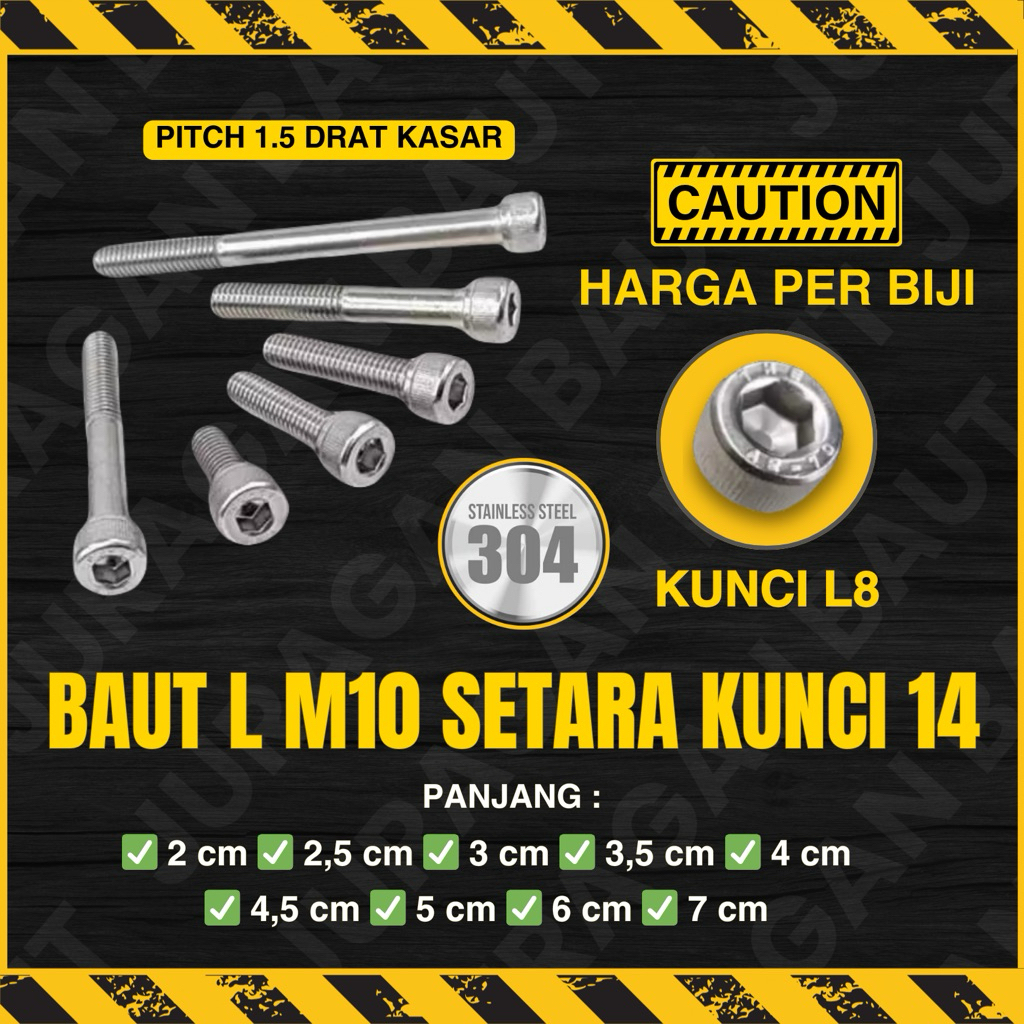 STAINLESS L-BOLT M10 EQUIVALENT TO KEY BOLT 14 PITCH 1.5 ROUGH THREAD (LENGTH 2 CM - 7 CM)
