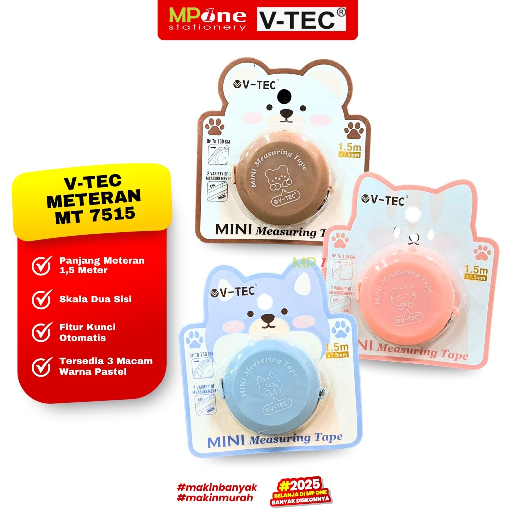 V-Tec Mini Meter 1.5 เมตร MT-7515 / พลาสเตอร์พกพาขนาดเล็ก (1.5M) ตลับเมตร V-TEC
