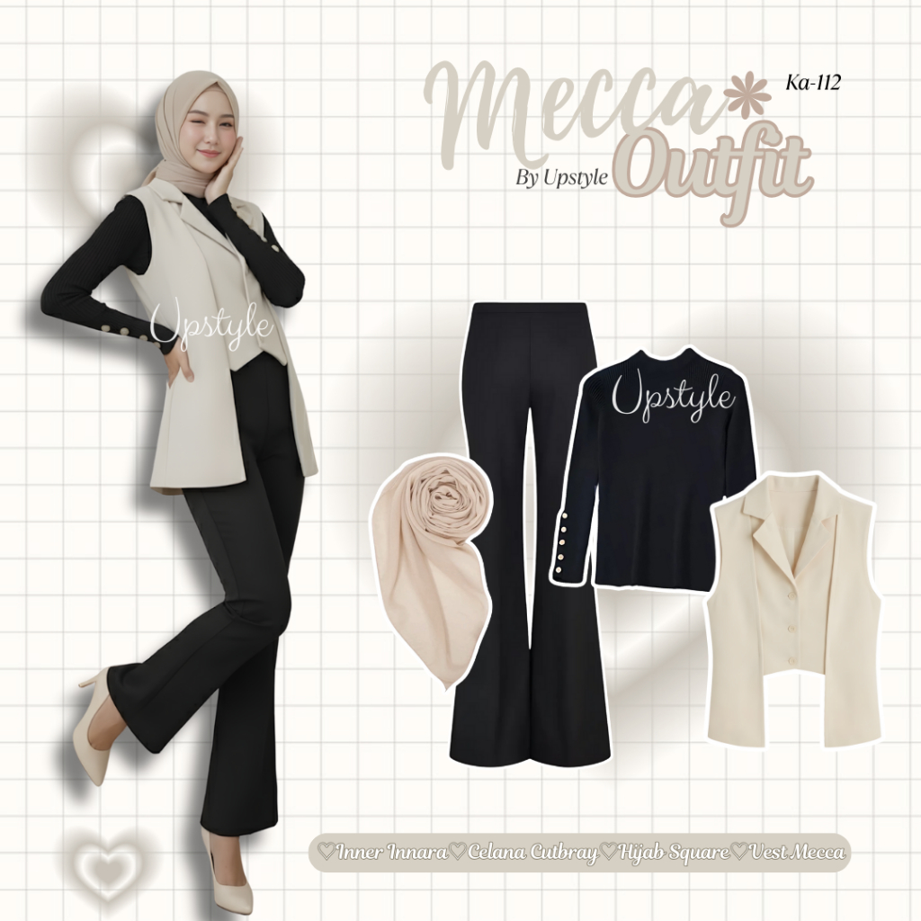 Upstyle - Mecca Outfit Casual สไตล์เกาหลีสําหรับวัยรุ่น (เสื้อกั๊ก Mecca + กางเกง Cutbray + Innara C