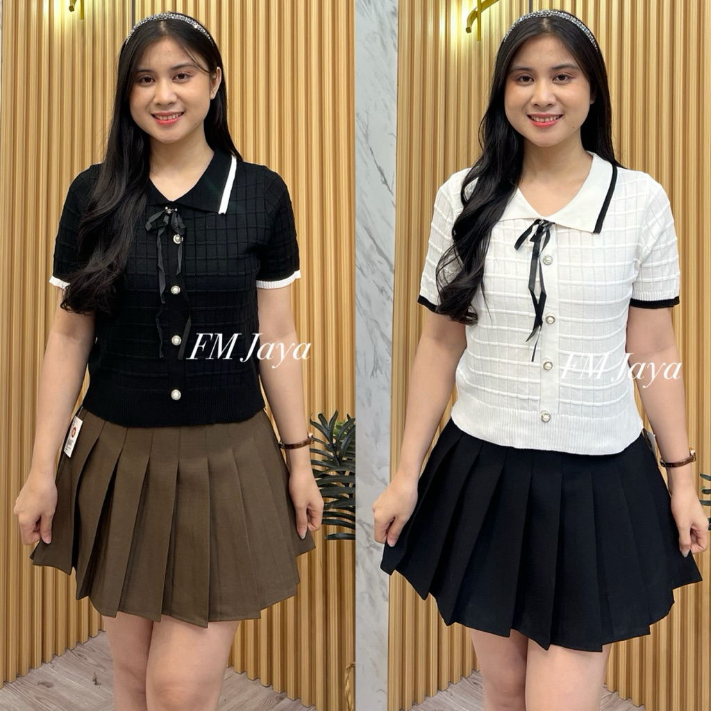 FM-G ผู้หญิง KNIT COLLAR 855 || KNIT TOP STRIPES || ปกเสื้อถักพรีเมี่ยม || FASHION ถัก || เสื้อไหมพร