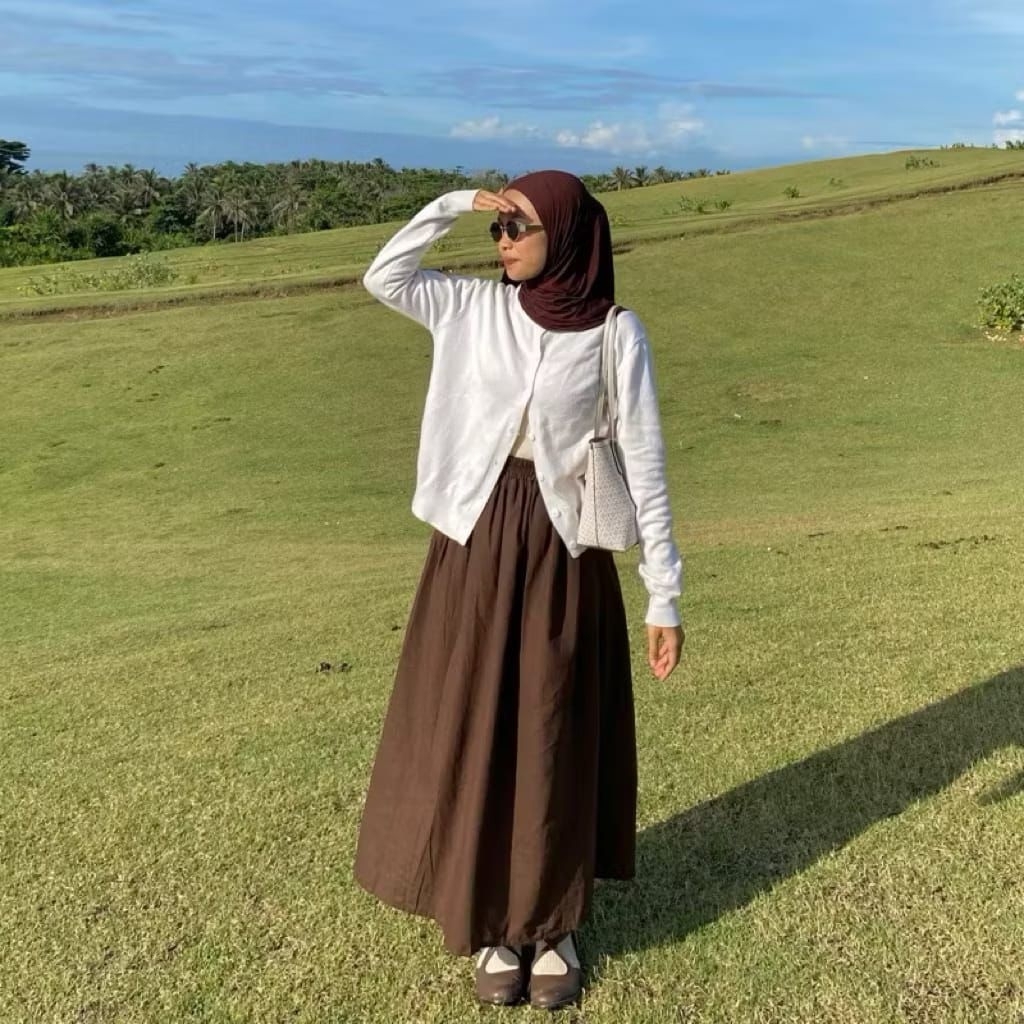 Cania Skirt กระโปรงผ้าลินินพื้นฐานของผู้หญิง - กระโปรงยาวผ้าลินินลําลอง ลุคเกาหลี