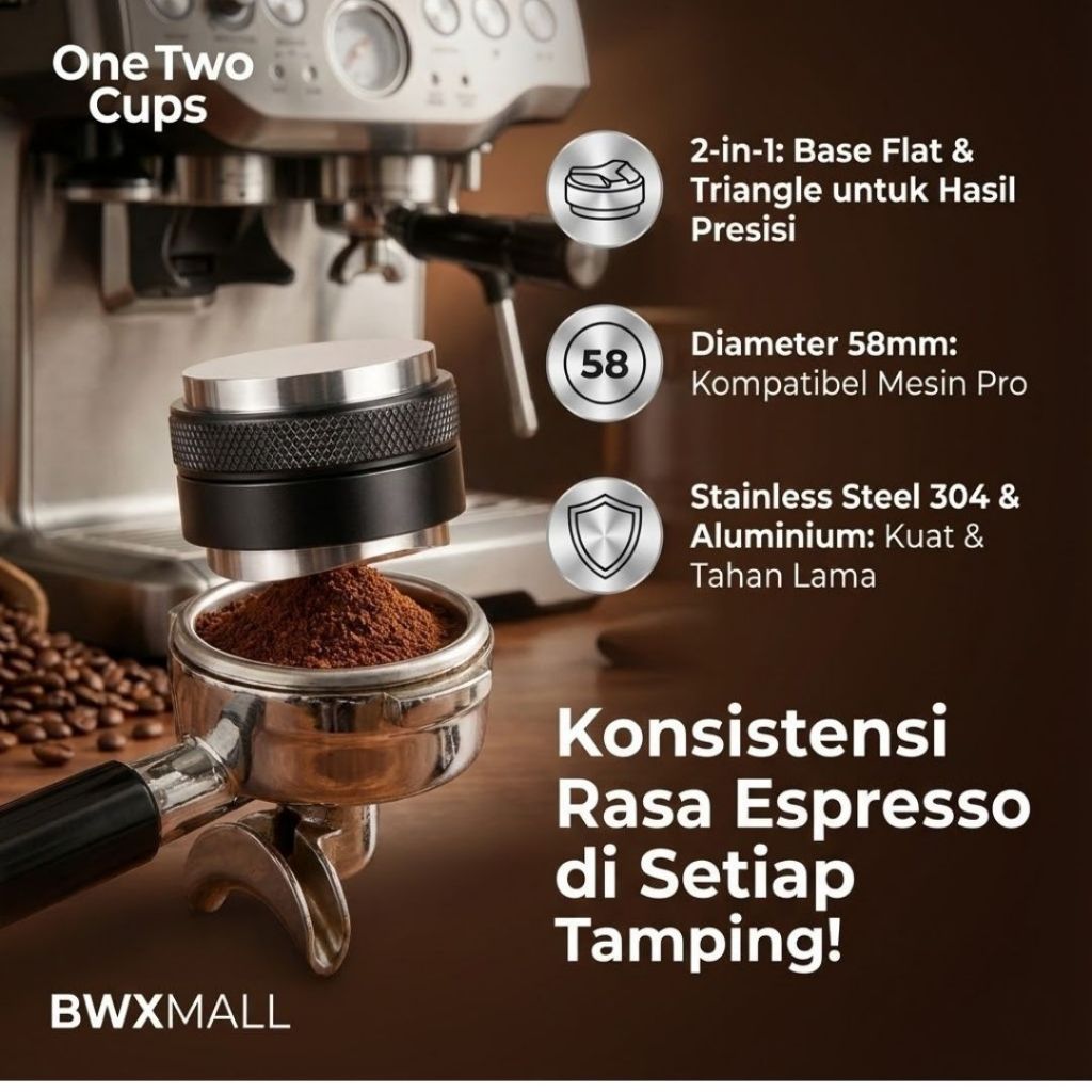 Robust 2 in 1 58mm Espresso Coffee Tamper จําหน่ายฐานแบนและสามเหลี่ยม