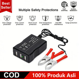 Charger DC HP Ke Aki Motor USB 3 Port Cas Casan Universal untuk HP, iPad & Handphone