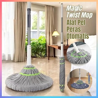 Alat Pel Lantai Putar Otomatis Daya Serap Tinggi Twist Mop Kain Microfiber Lap Pembersih Stainless Miczson