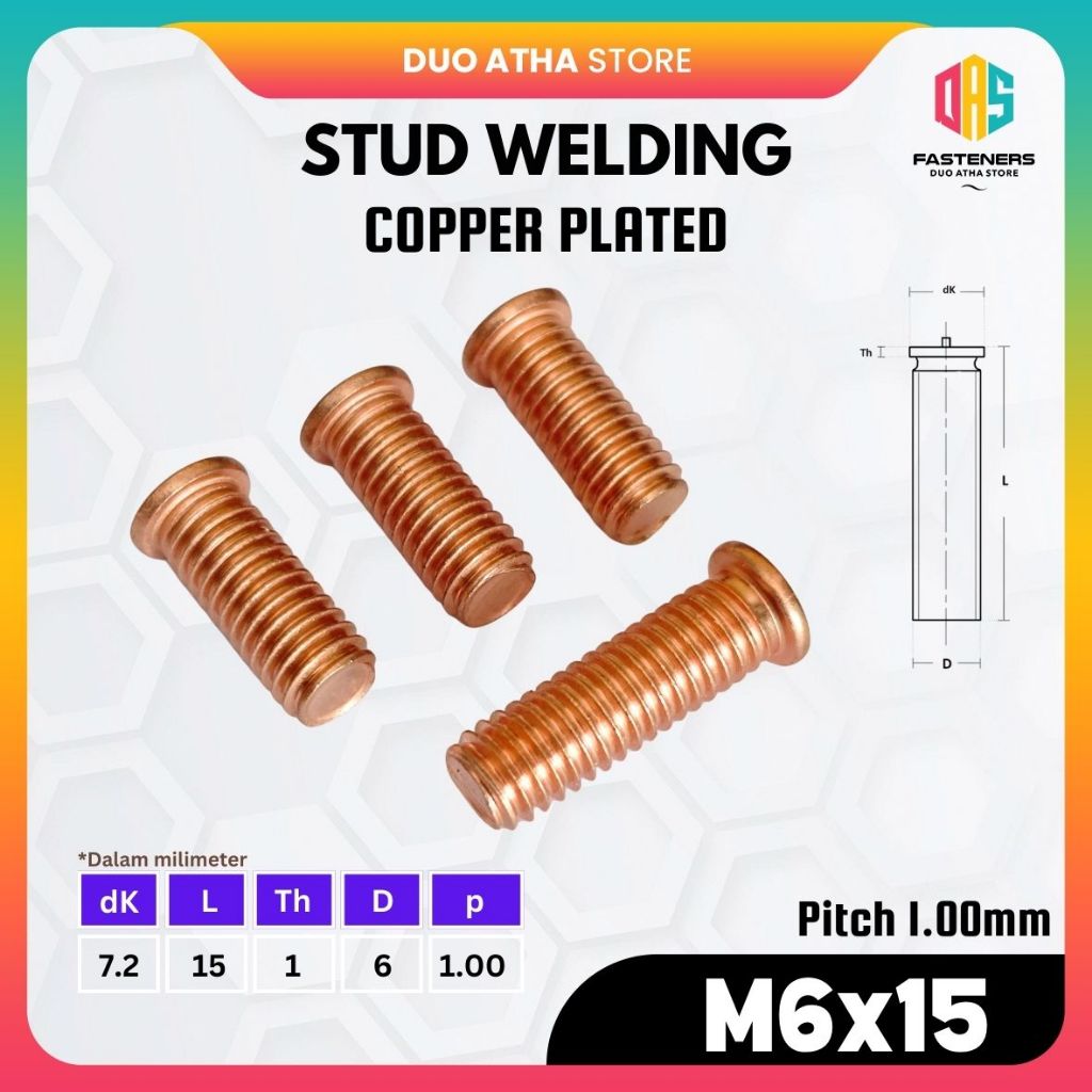 สตั๊ดเชื่อม Bolt M6x15 ทองแดงชุบ/สตั๊ด Bolt M6x15 ทองแดง/M6x15 ทองแดงยิง Bolt