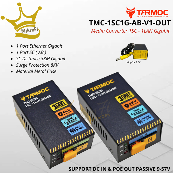 Tarmoc TMC-1SC1G-P-V1-OUT | Media Converter 1FO 1LAN / 1 FO 1 LAN Gigabit POE OUT 9-57 โวลต์ | HTB G