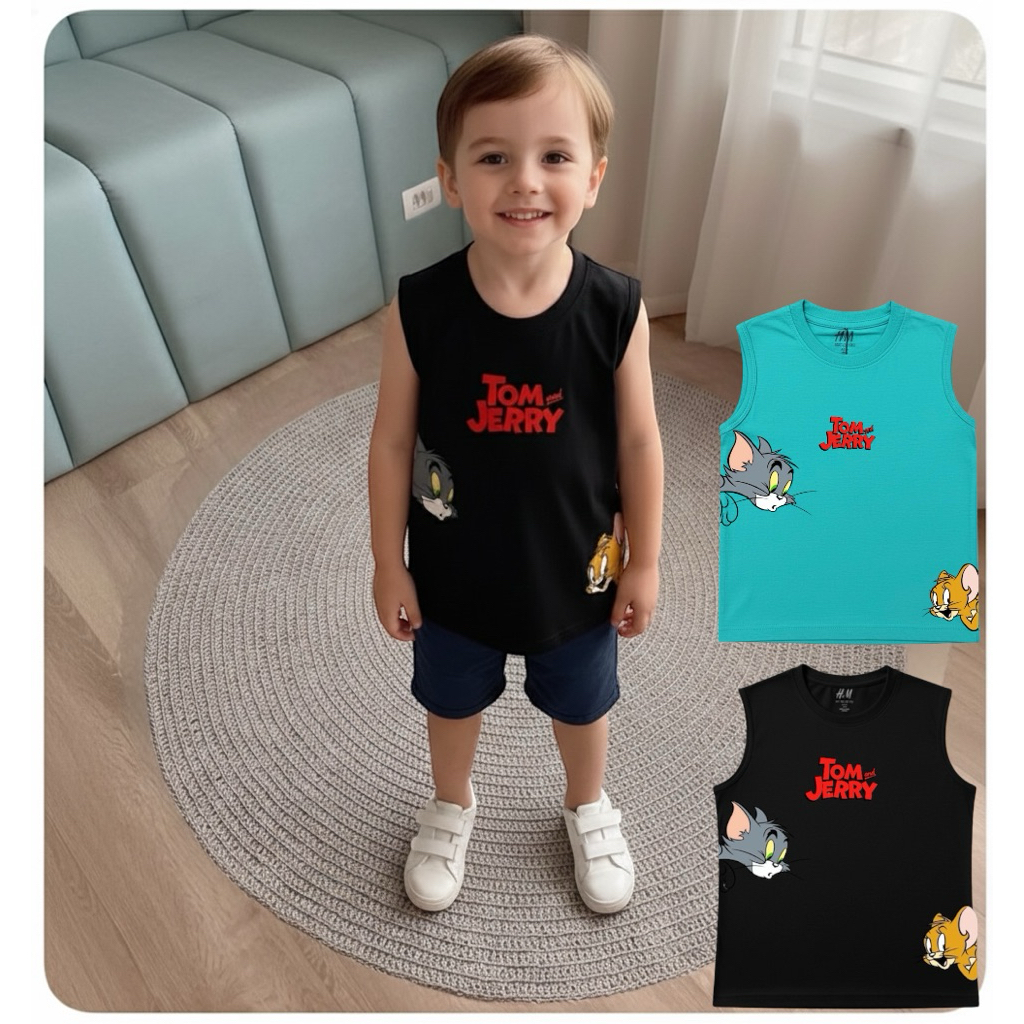 HNM KIDS VEST TOP / TANK TOP หวีผ้าฝ้าย Unisex (1-12 ปี) TOM & JERRY