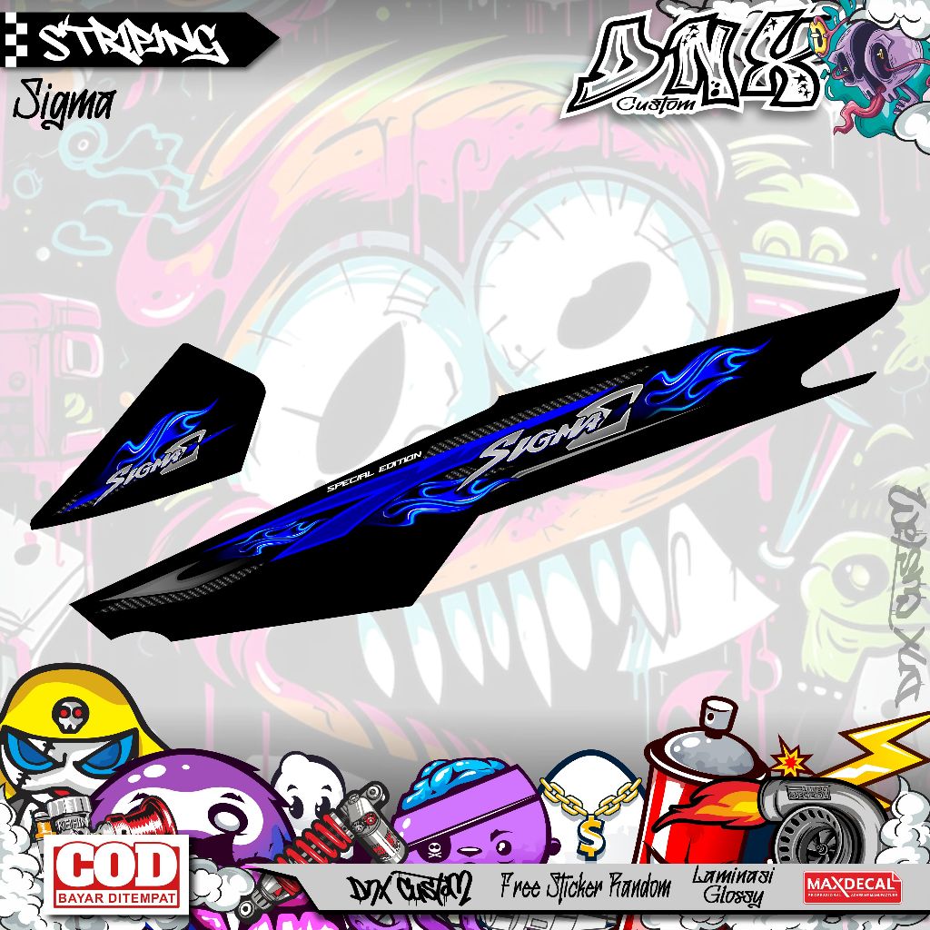 YAMAHA SIGMA R CUSTOM FIRE MIX CARBON KD1 สติ๊กเกอร์หลากหลายแถบ