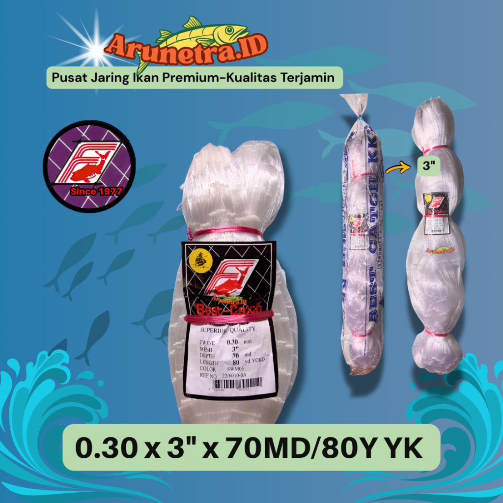 ตาข่ายสตริง (แบรนด์ BEST CATCH) 0.30 มม. x 3, 2, 2, 16 x 70 MD / 80 Y YOKO-Standing
