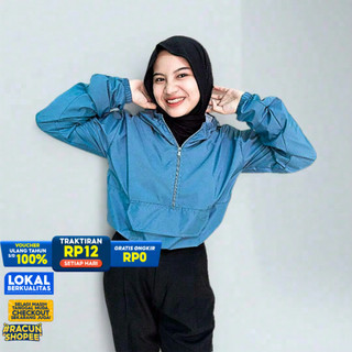 Jaket Olahraga Jaket Wanita Crop Polos Jaket Parasut Dengan Kantong Didepan