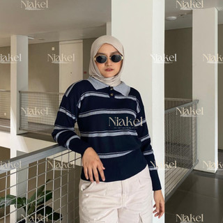 Niakel | LEIA Sweater Rajut Salur Premium Knitwear Atasan Wanita Terbaru Bahan Rajut Premium