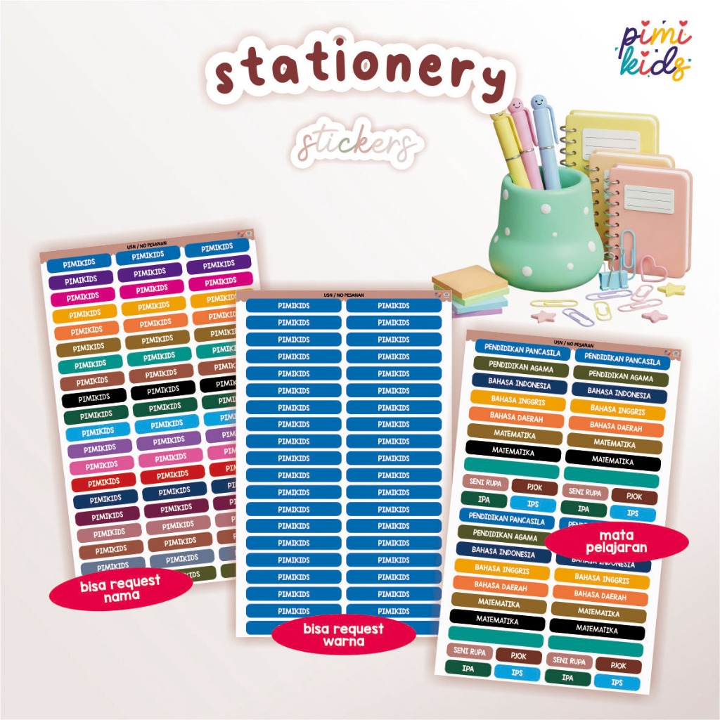 [ 1 แผ่น B ] BALLPIN NAME - NAME STICKER - LABEL STICKER - PENCIL STICKER - STATIONERY