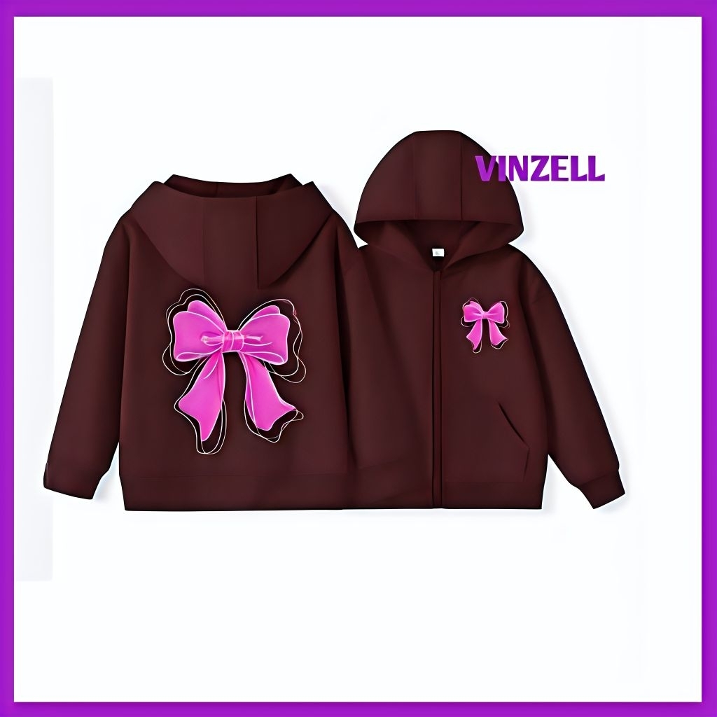 VINZELL Kids - Zip Hoodie for Girls RIBBON CUTE (1th - 12th) Jacket Girl Kid Korean Style 1 2 3 4 5 