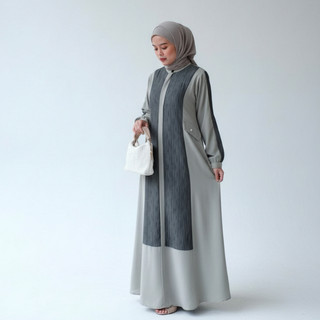 Hafsah Gamis Abaya turkey Two Tone Elegan Sabrina Premium : Lembut, Flowy
