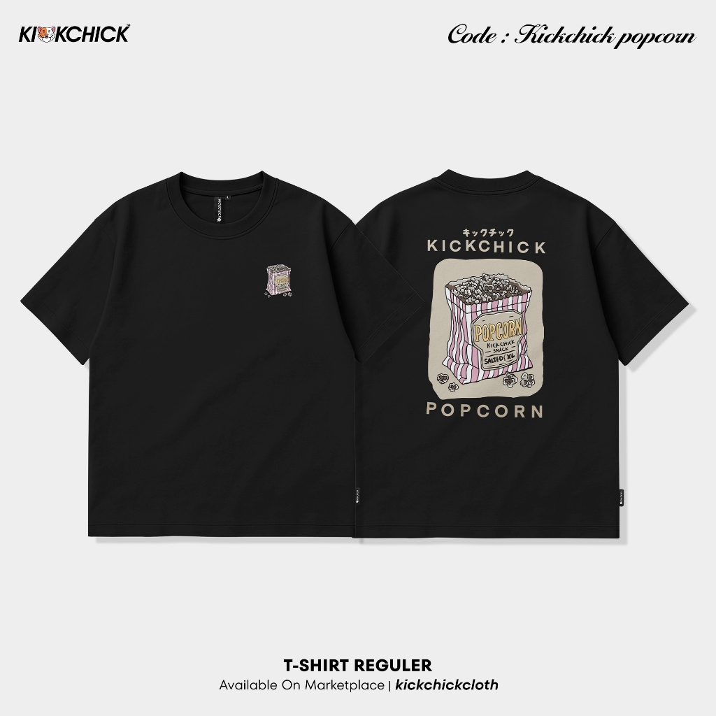 Kickchick Regular Tshirt Kickchick Popcorn เสื้อยืดสีดําและสีแดง | เสื้อยืดแขนสั้น | เสื้อยูนิเซ็กซ์