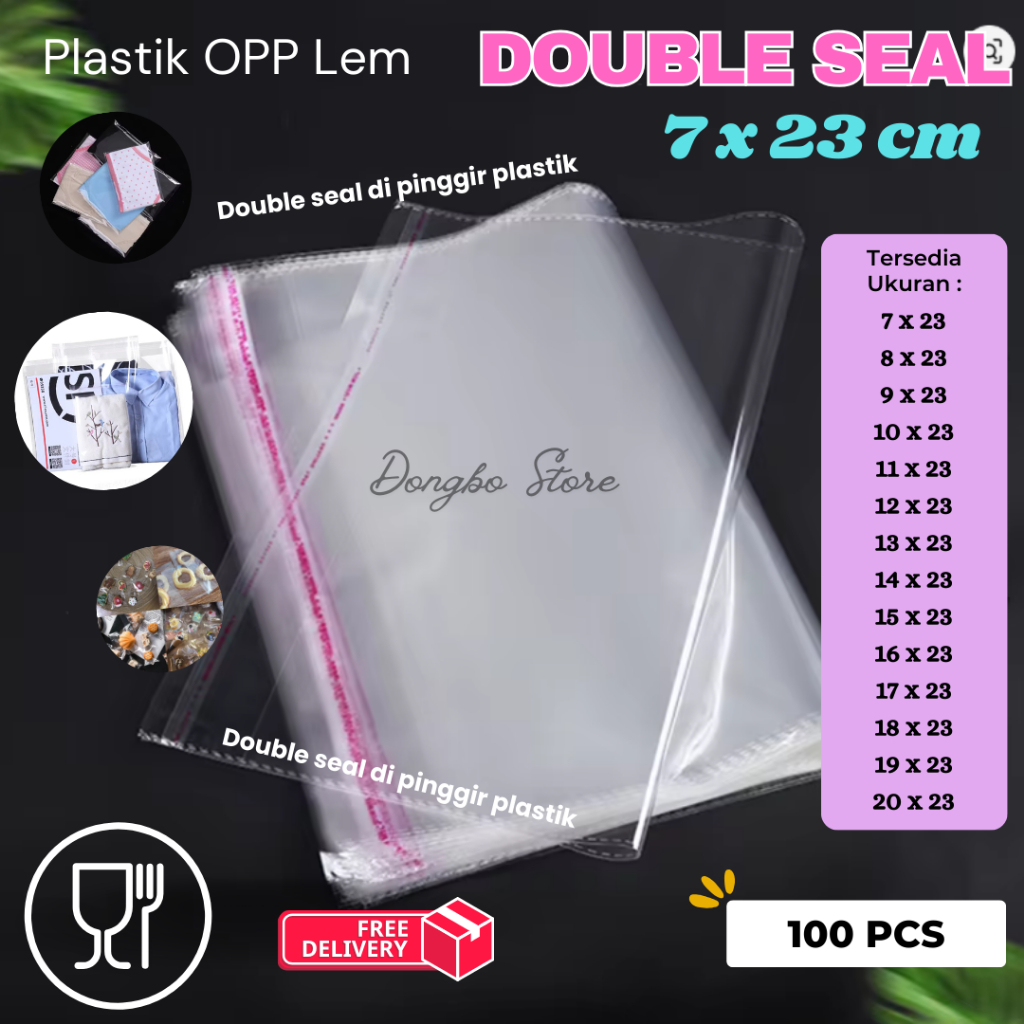 (คละได้! เนื้อหา 100 ชิ้น! ซีลคู่) กาวพลาสติก OPP/7x23/8x23/9x23/10x23/11x23/12x23/13x23/14x23/15x23