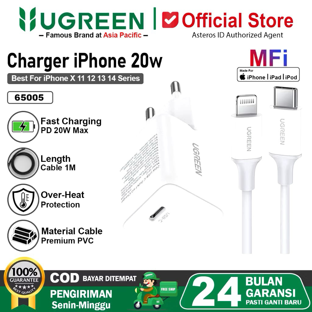 UGREEN เครื่องชาร์จ MFI iphone X XR 11 12 13 14 PD Type C ถึง Lighting ชาร์จเร็ว 20W 30W
