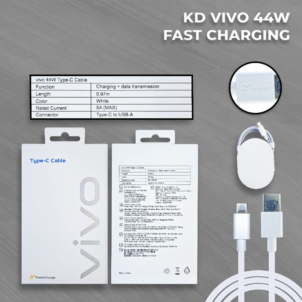 VIVO 44W TYPE C FAST CHARGING DATA CABLE