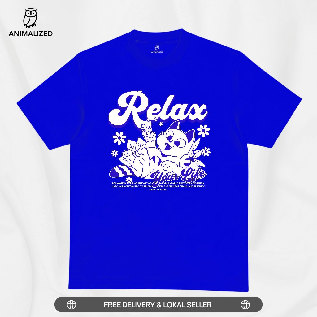 เสื้อยืดผู้ชาย Animalized Cat Shirt Cat Relax Your Life Enjoy The Calm and Simple