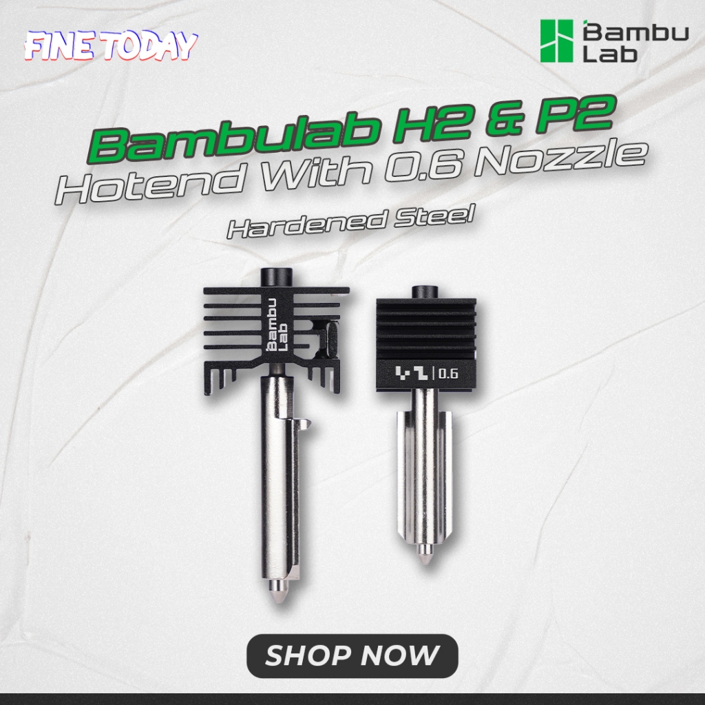 3D ชิ้นส่วนเครื่องพิมพ์ BambuLab Hotend H2D H2S P2S Series เหล็กแข็ง 0.6 มม.หัวฉีด Easy Swap