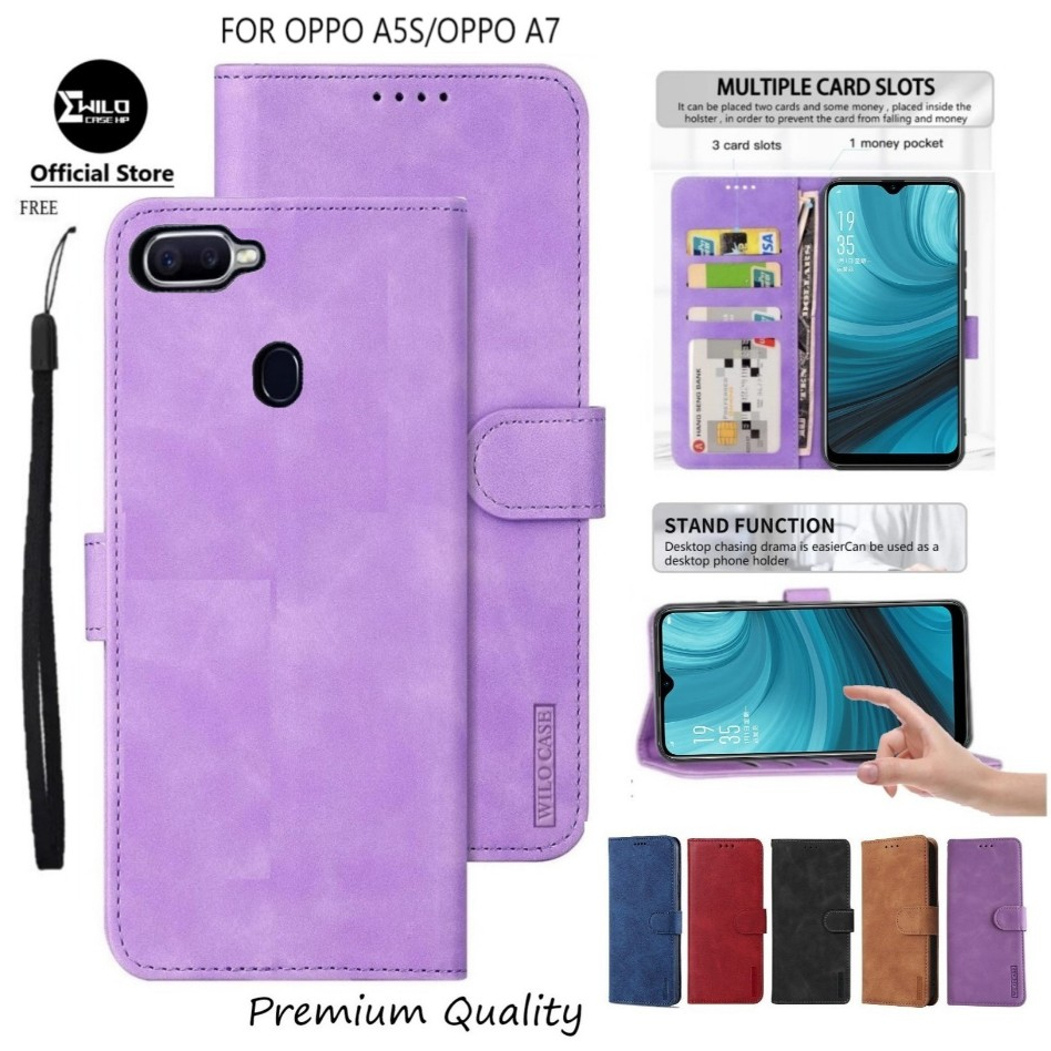 OPPO A5S/A7 FLIP LEATHER CASE PREMIUM-FLIP WALLET CASE LEATHER สําหรับ OPPO A5S/A7