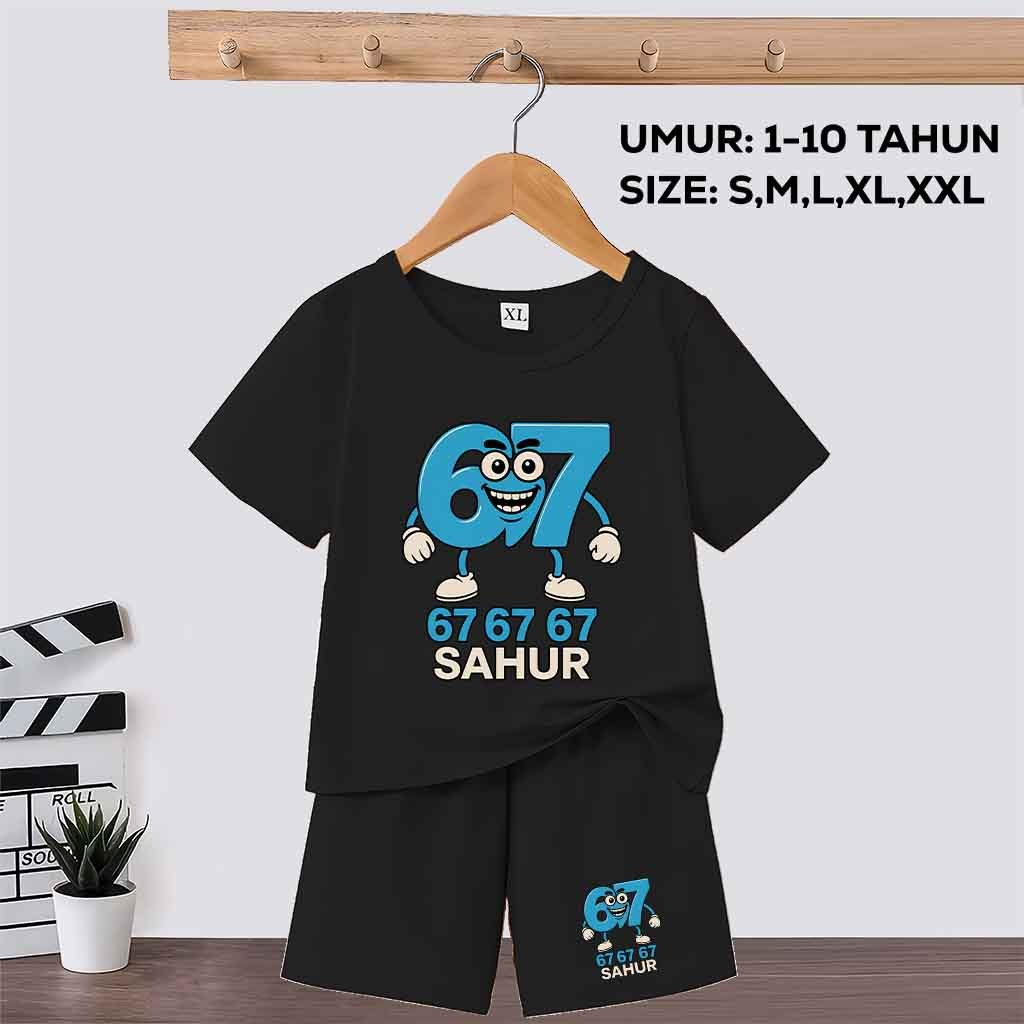 ชุดสูทแขนสั้นสําหรับเด็ก Six Seven Sahur Viral อายุ 1-10 ปี Six Seven Motif