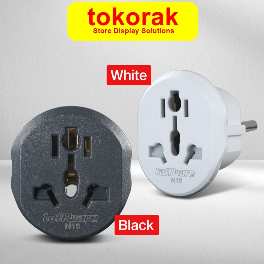 OVER PLUG ADAPTER 16A BLACK WHITE UNIVERSAL TRAVEL PLUG