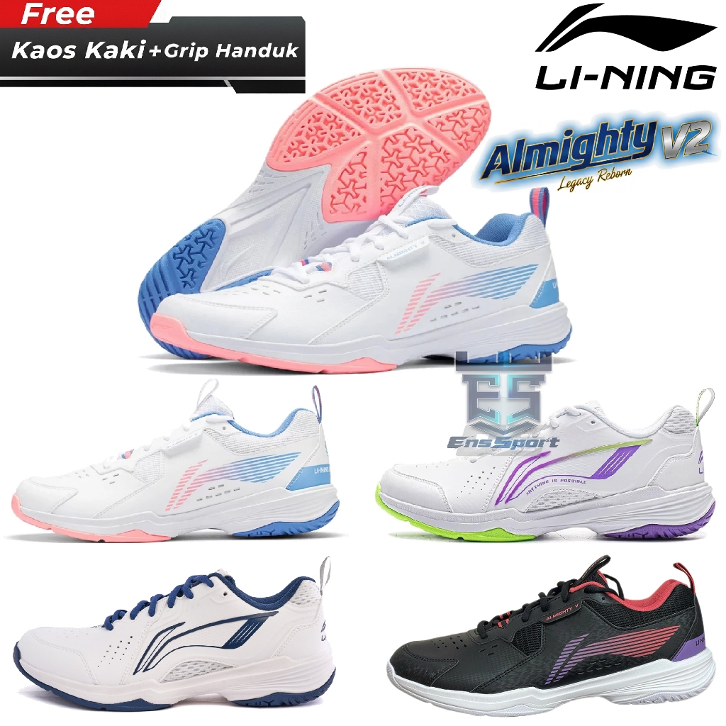 รองเท้าแบดมินตัน Lining Almighty V2 ดั้งเดิม - Li-Ning Almighty V ใหม่ถุงเท้าฟรี + กริป