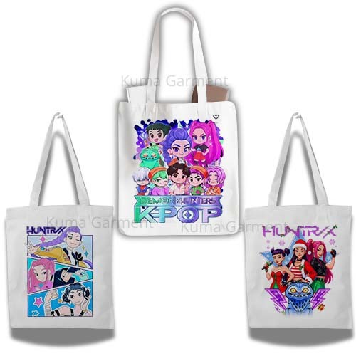 กระเป๋าโท้ต / ซิปวัสดุผ้าใบ Demon Hunter Kpop Motif / กระเป๋าเกาหลี / กระเป๋าKpop / กําหนดเอง / รับช