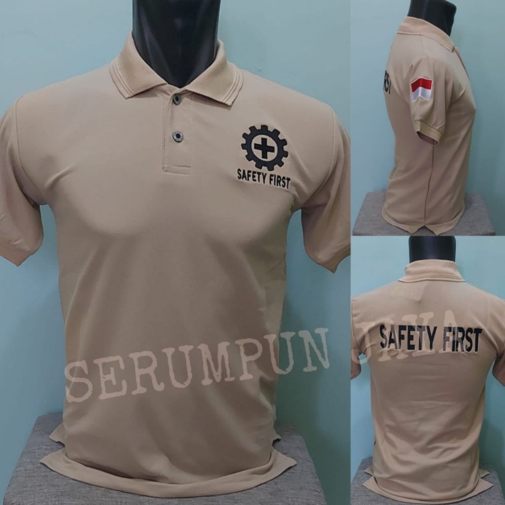 SAFETY FIRST CREAM FULL EMBROIDERED T-SHIRT - SAFETY FIRST CREAM COLLAR T-SHIRT SHORT SLEEVE EMBROID