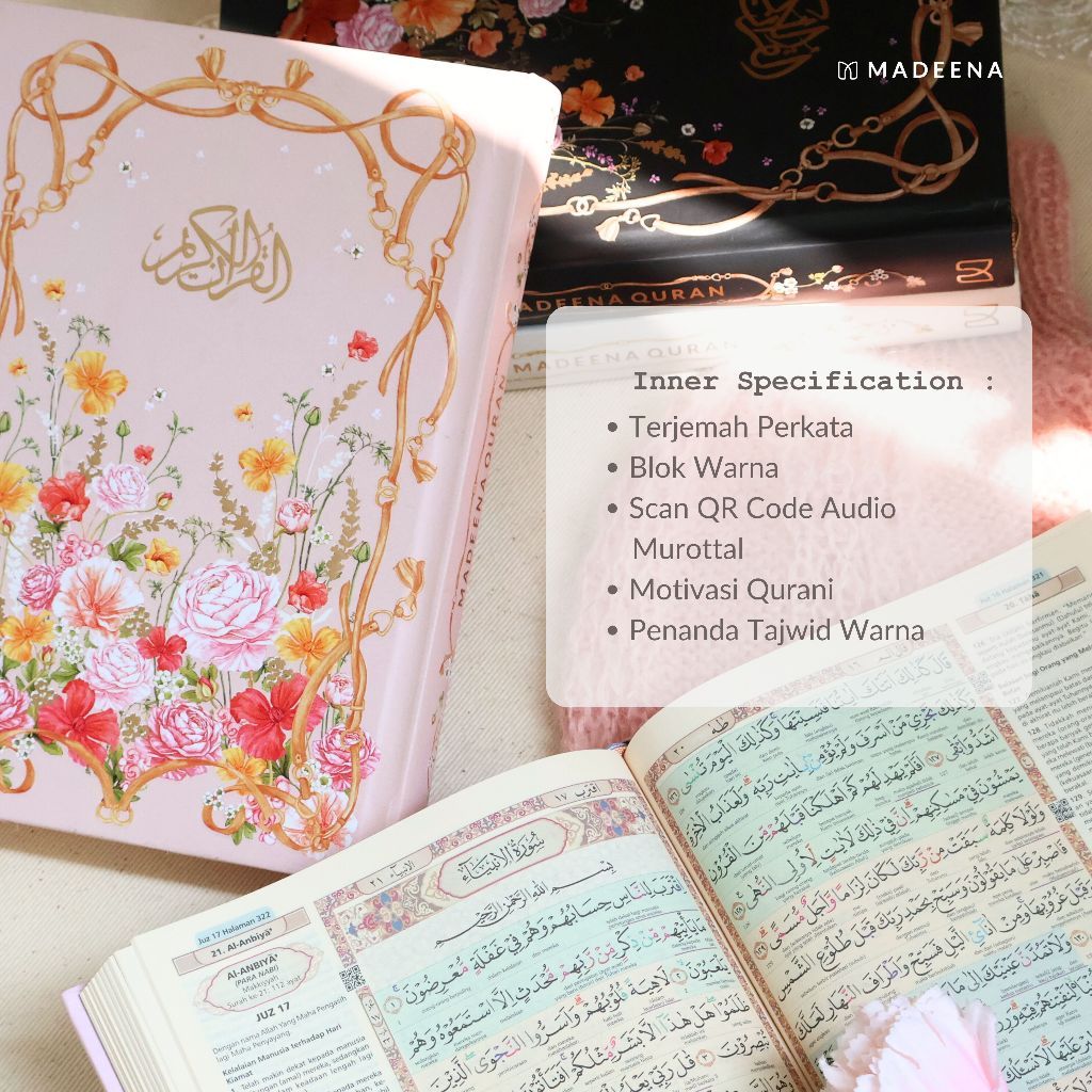 Al Quran Memorization Tajweed การแปลสีต่อคํา Hiya QRCode ปกแข็ง | ตัวเลือกขนาด A5 & A4