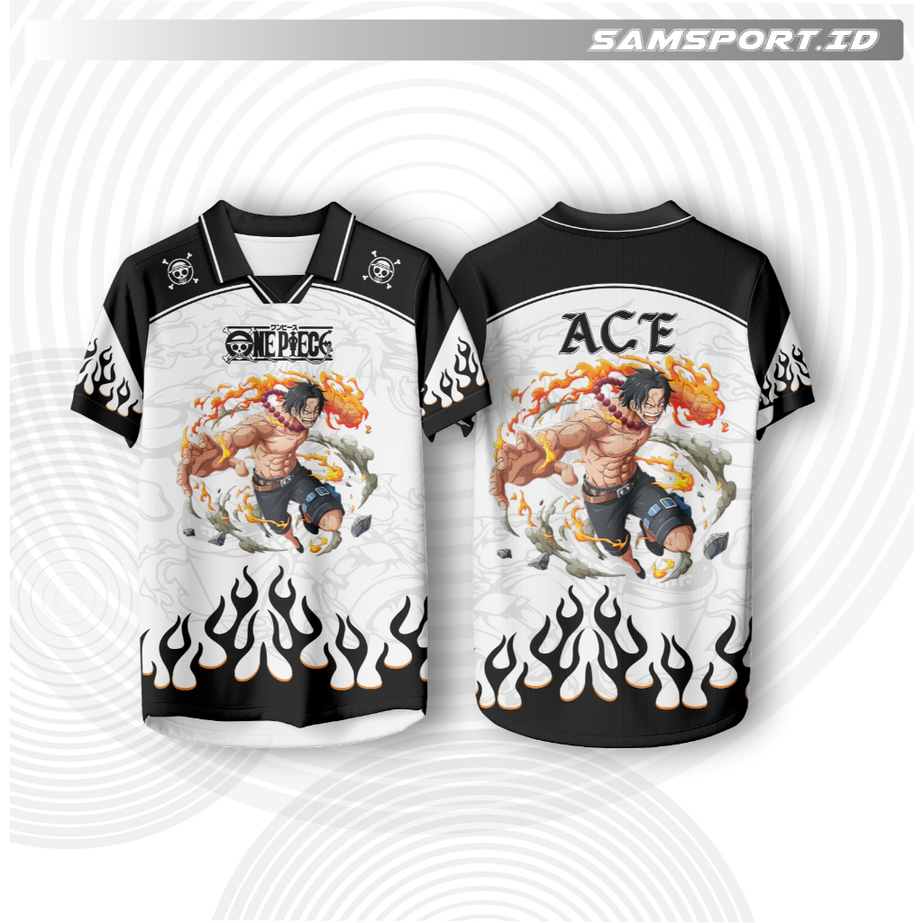 OnePeace ACE Anime Jersey Polo Collar Fullprint Dryfit | เด็กผู้ใหญ่