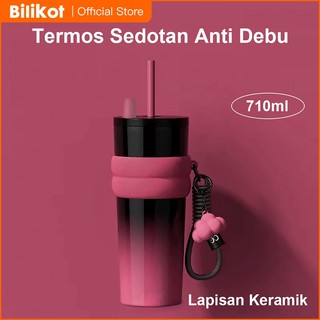 Bilikot Tumbler Stainless Steel 710ml Lapisan Dalam Keramik Botol Minum Vacuum Sedotan Gantungan