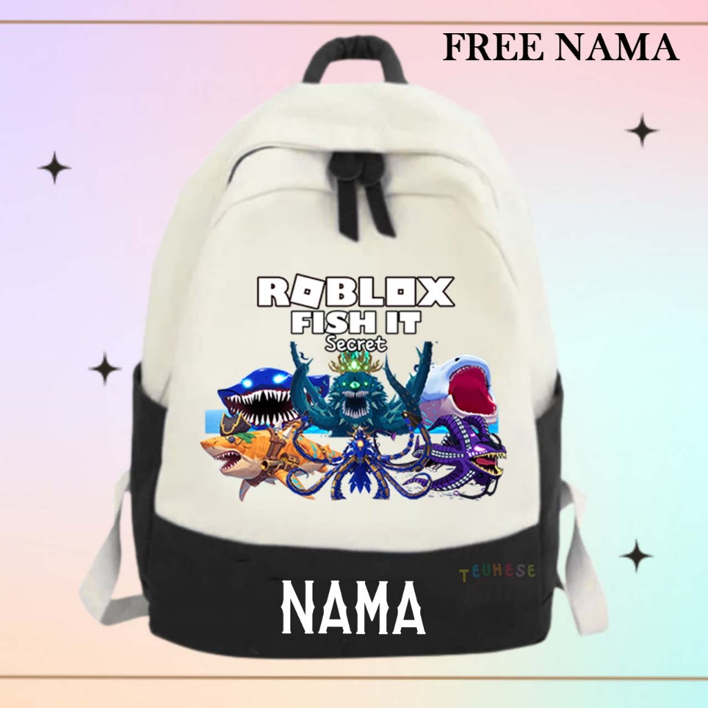 (FREE NAME) กระเป๋าเป้ใหม่ล่าสุดสําหรับเด็กอนุบาลและประถมพร้อมตัวอักษร ROBLOX FISH IT GAME motif " S