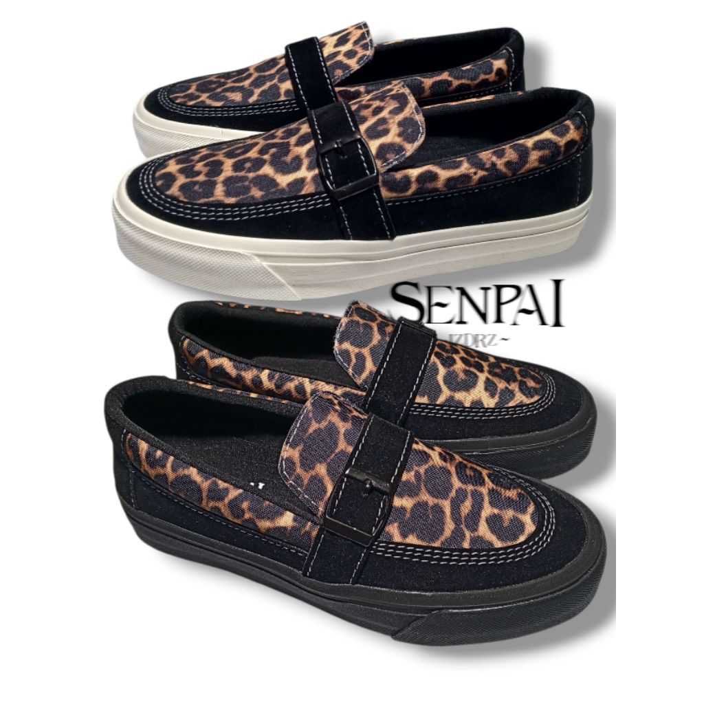 Senpai Slip-on Leopard Belt Black White Shoes - Unisex